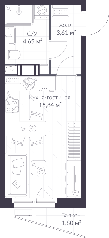 Студия 24,6 м²