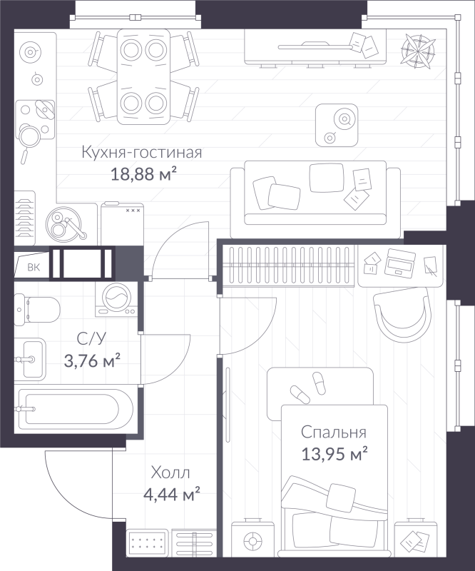2 ккв (Евро) 41 м²