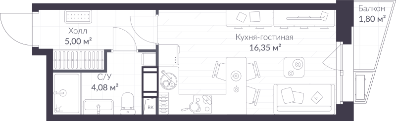Студия 26 м²