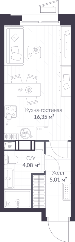 Студия 25,4 м²