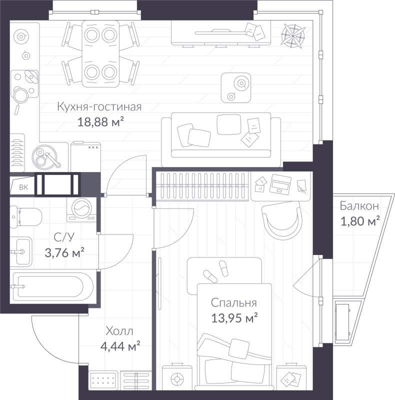 2 ккв (Евро) 41,6 м²