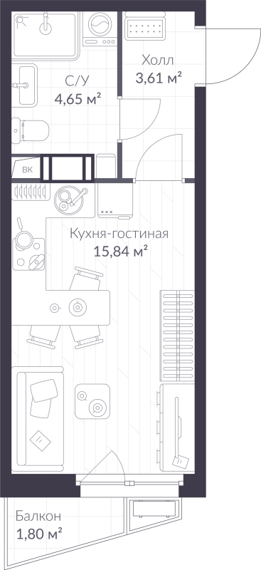Студия 24,6 м²