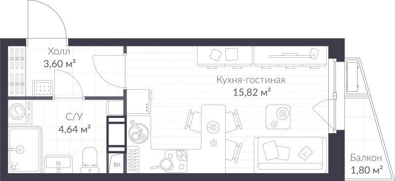 Студия 24,6 м²