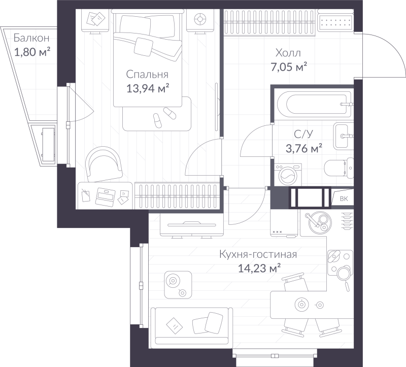 1 ккв 39,5 м²