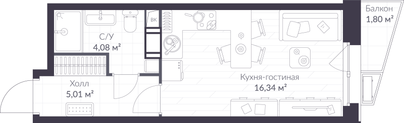 Студия 26 м²