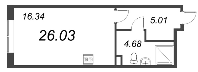 Студия 26 м²