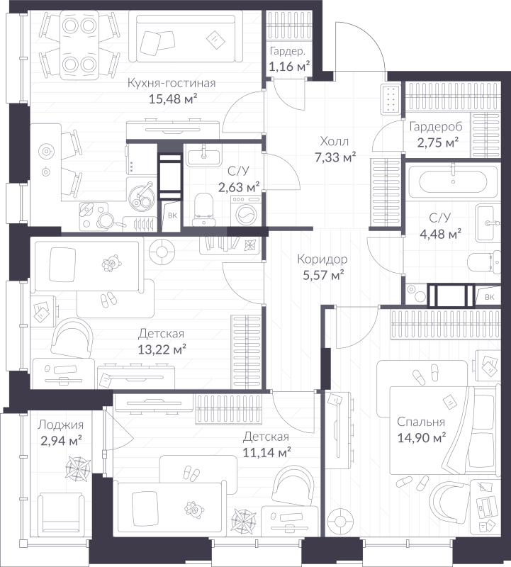 4 ккв (Евро) 80,1 м²