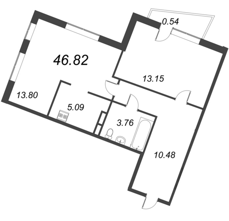 2 ккв (Евро) 46,8 м²