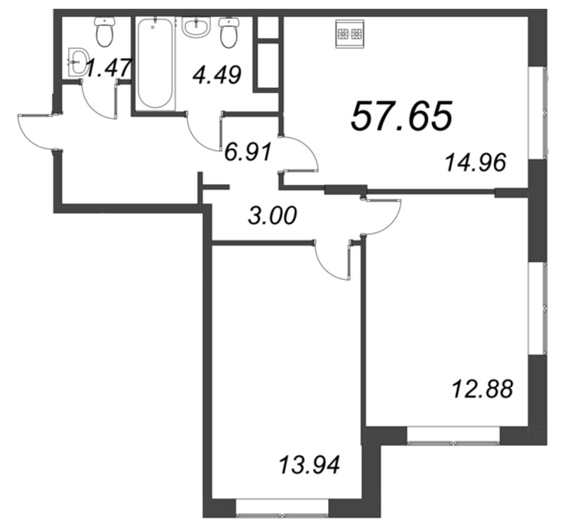 3 ккв (Евро) 57,7 м²