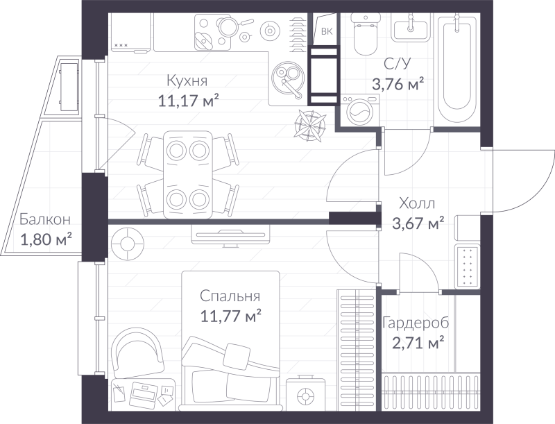 1 ккв 33,6 м²