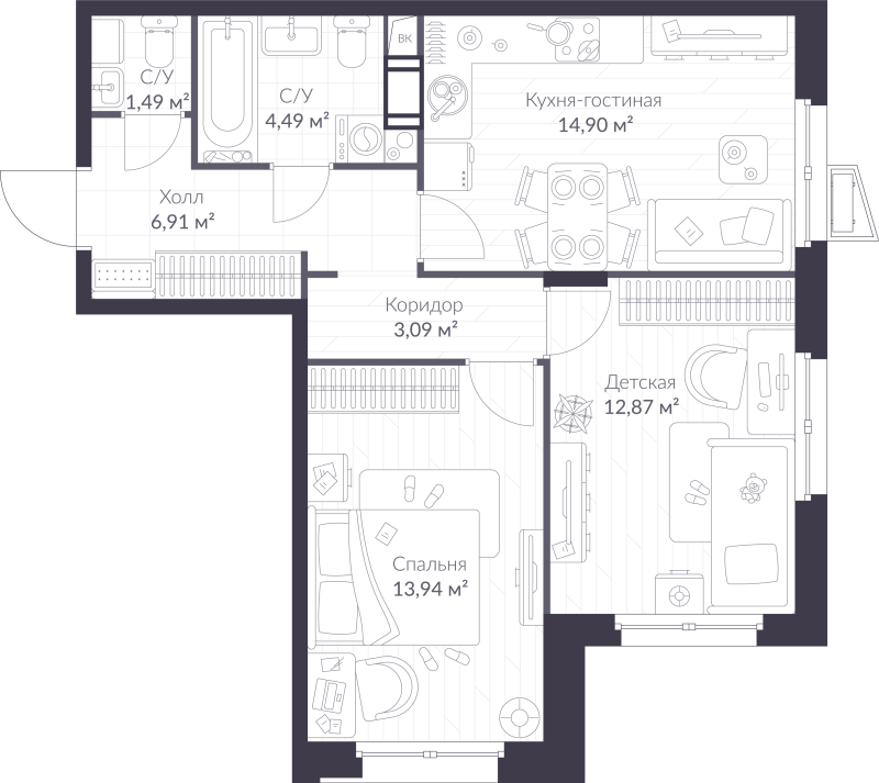 2 ккв 57,7 м²