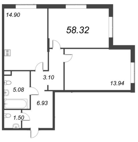 3 ккв (Евро) 58,3 м²