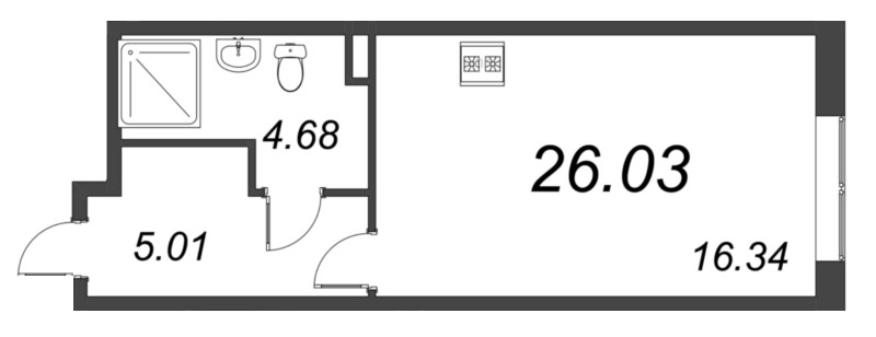 Студия 26 м²