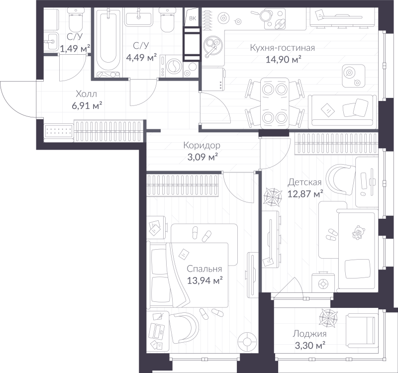 2 ккв 59,3 м²