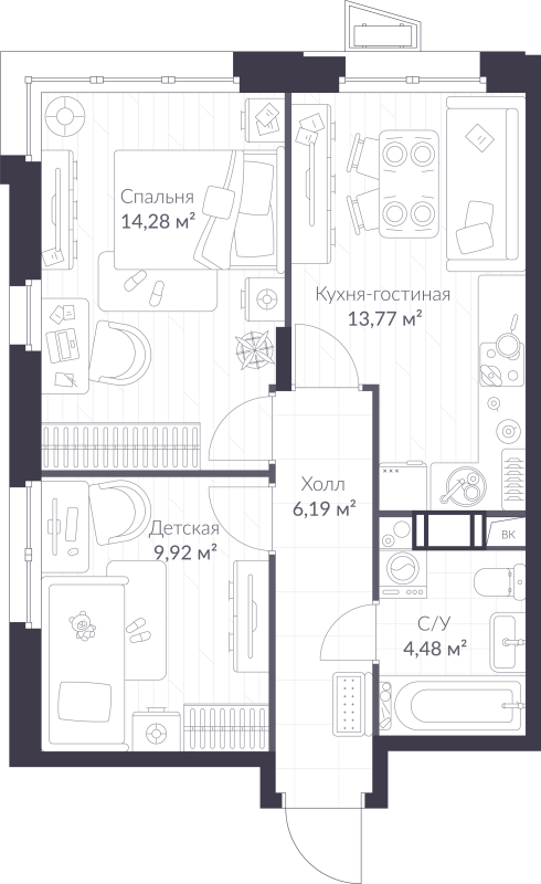 2 ккв 48,6 м²
