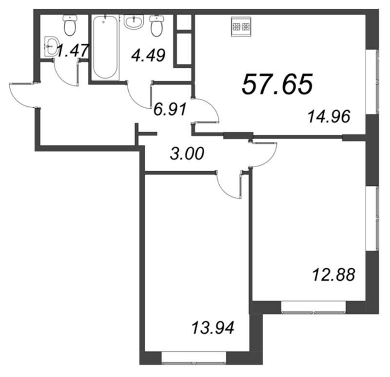 3 ккв (Евро) 57,7 м²