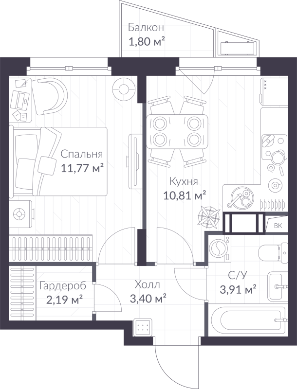 1 ккв 32,6 м²