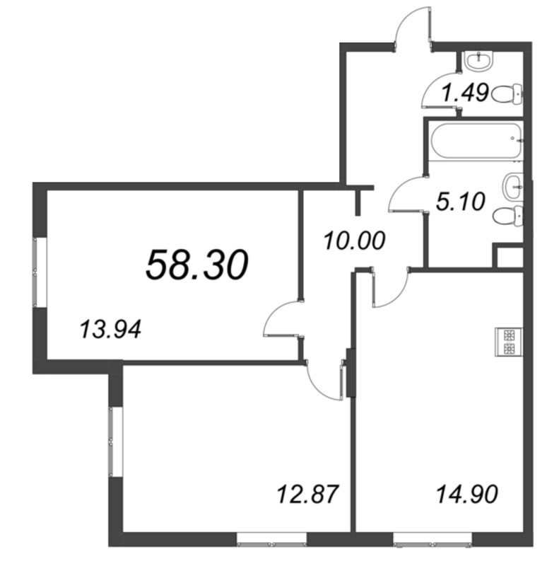 3 ккв (Евро) 58,3 м²