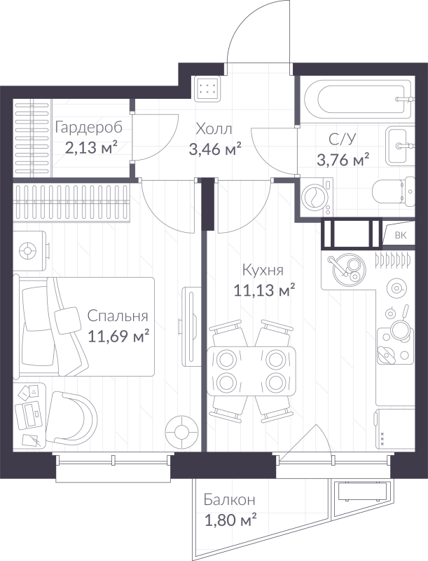 1 ккв 32,7 м²
