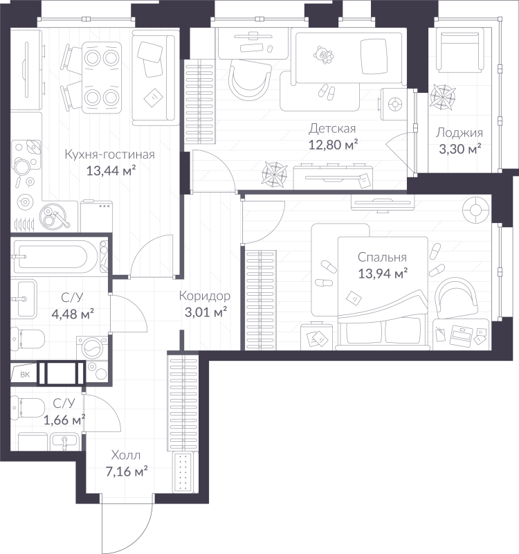 2 ккв 58,1 м²