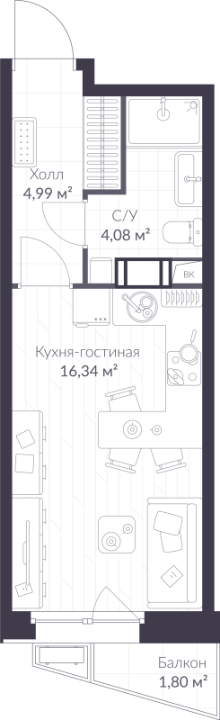Студия 26 м²