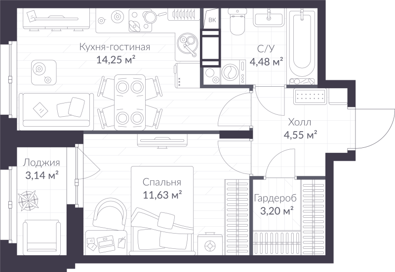 1 ккв 39,7 м²