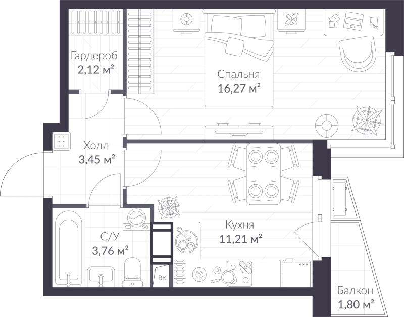 1 ккв 37,4 м²