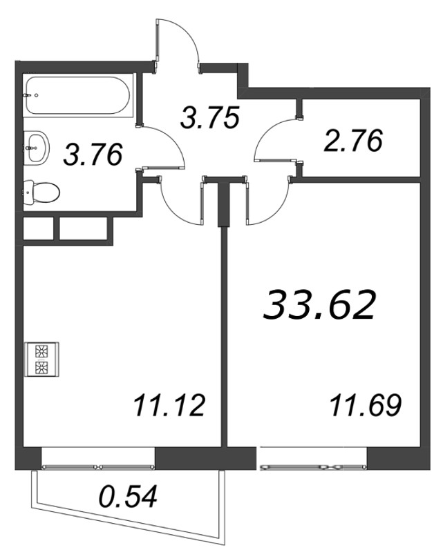 1 ккв 33,6 м²