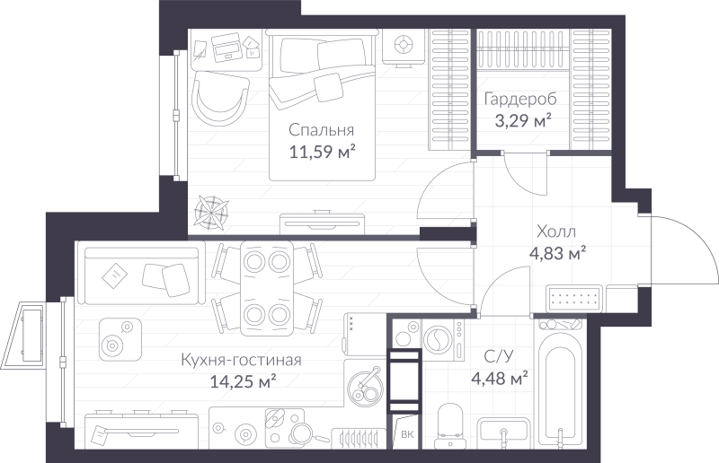 1 ккв 38,4 м²