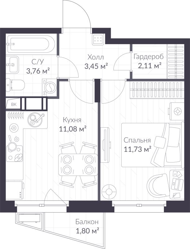 1 ккв 32,7 м²