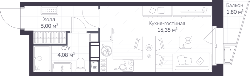 Студия 26 м²