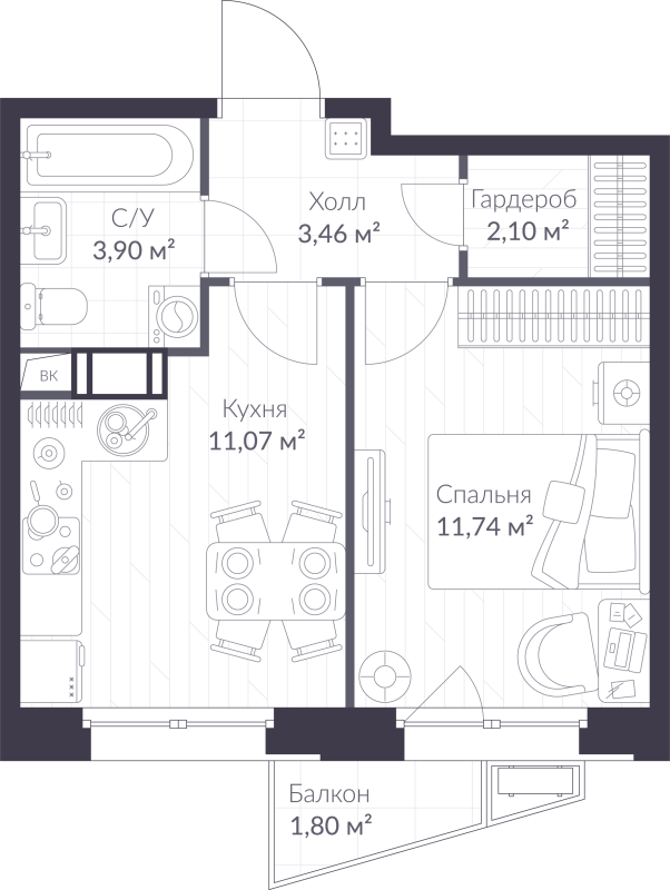1 ккв 32,8 м²