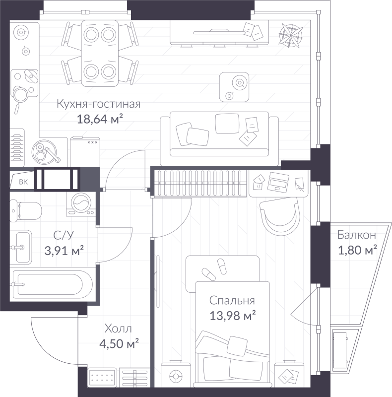 2 ккв (Евро) 41,6 м²