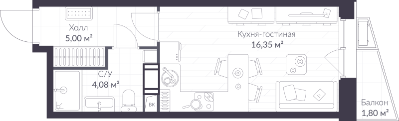 Студия 26 м²