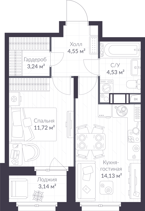 1 ккв 39,7 м²