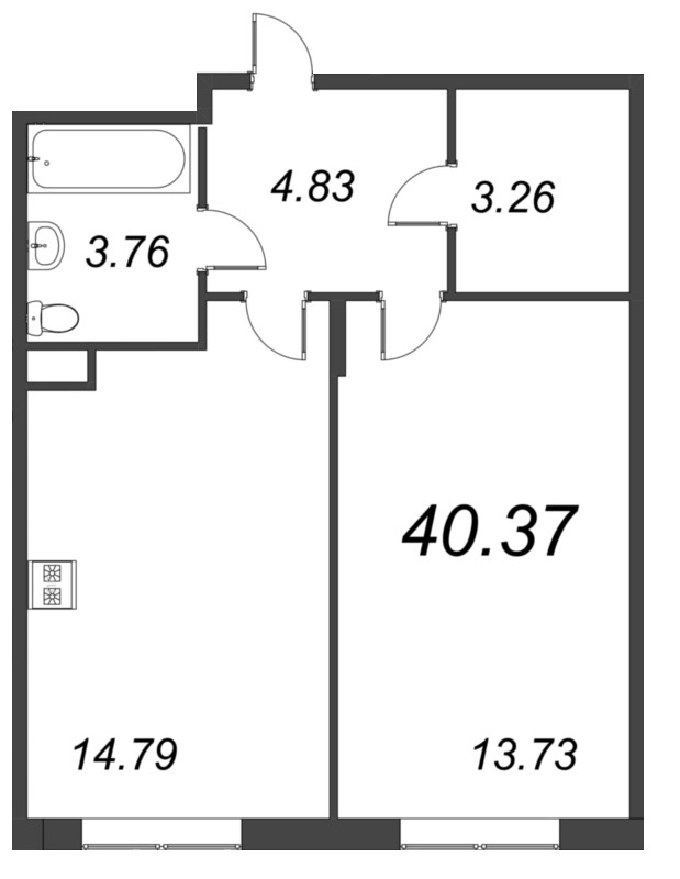2 ккв (Евро) 40,4 м²