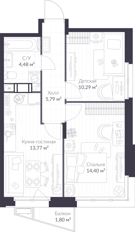 2 ккв 49,3 м²