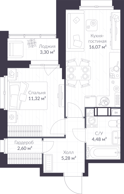 2 ккв (Евро) 41,4 м²