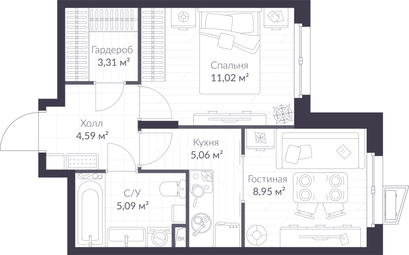 1 ккв 38 м²