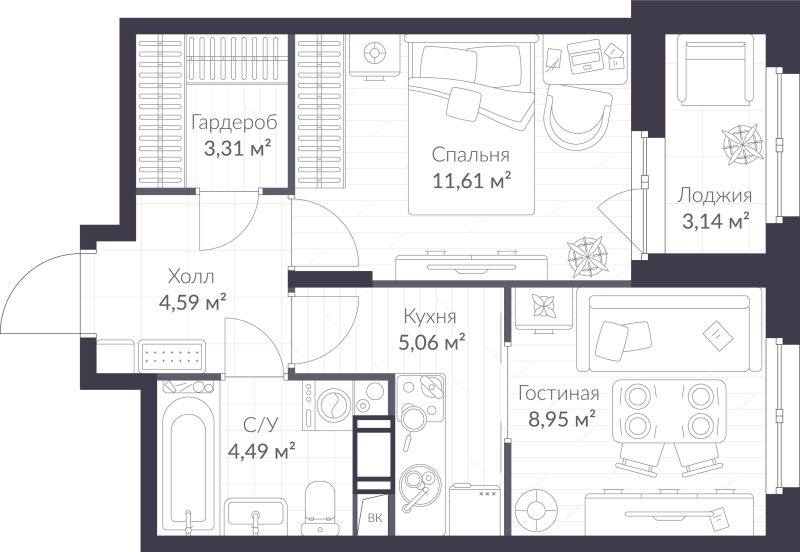 1 ккв 39,6 м²