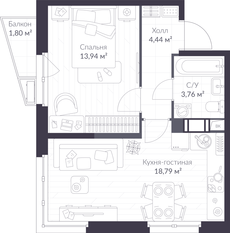 2 ккв (Евро) 41,5 м²