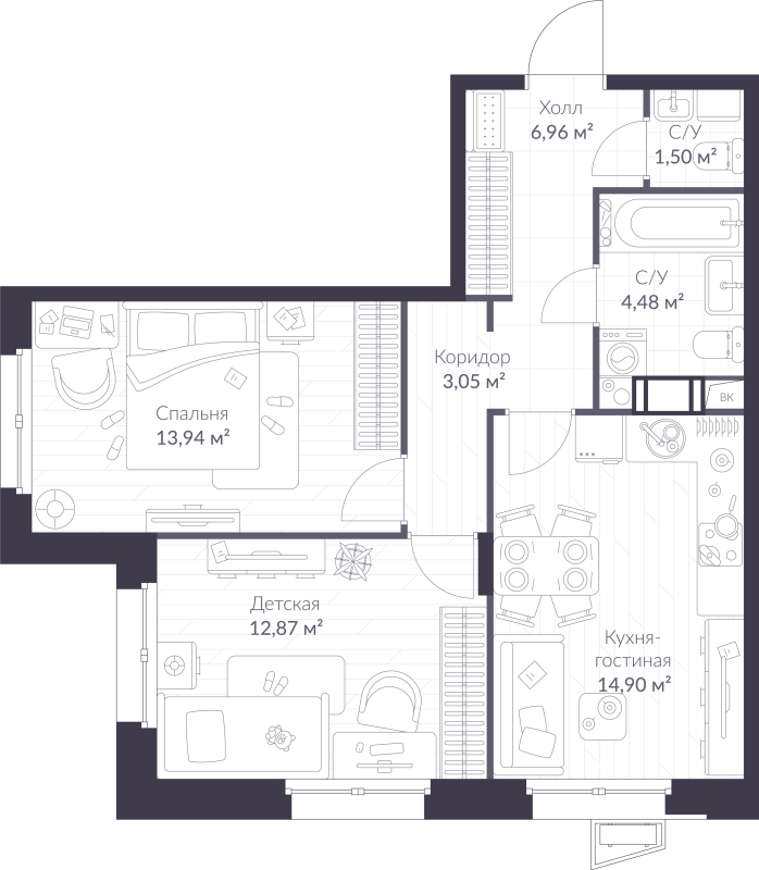 2 ккв 57,7 м²