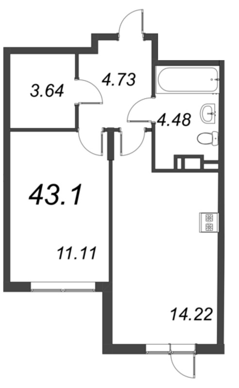 2 ккв (Евро) 43,1 м²