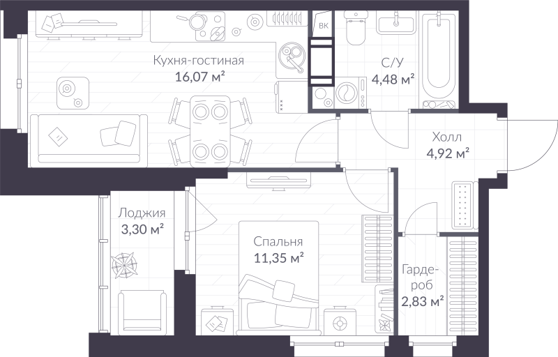 2 ккв (Евро) 41,3 м²