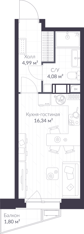 Студия 26 м²