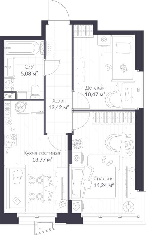 2 ккв 49,8 м²