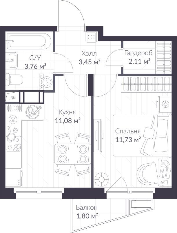 1 ккв 32,7 м²