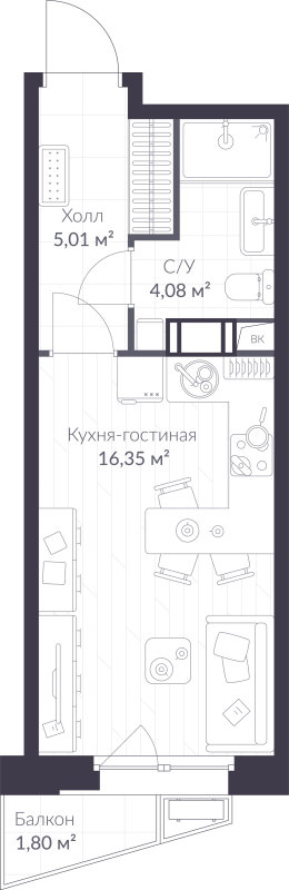 Студия 26 м²