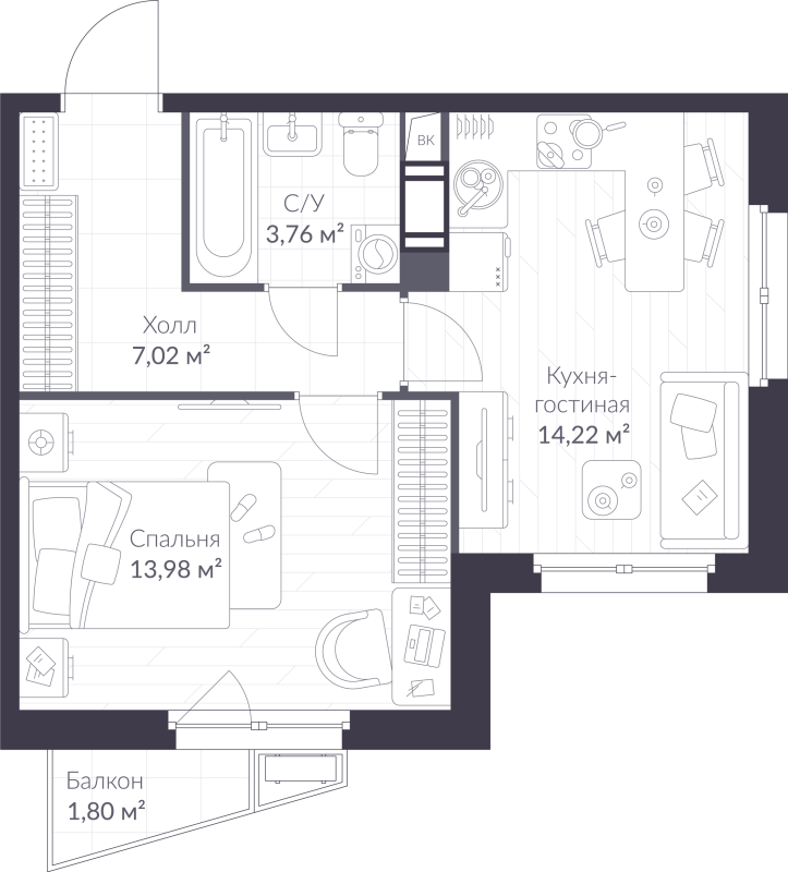 1 ккв 39,5 м²