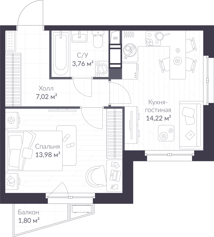 1 ккв 39,5 м²